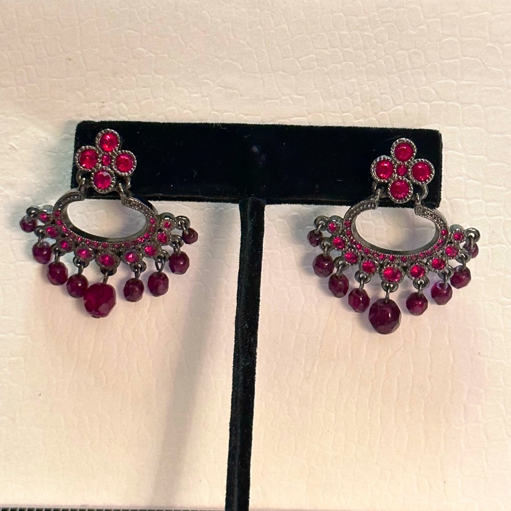Red rhinestone dangly costume gothic style earrings